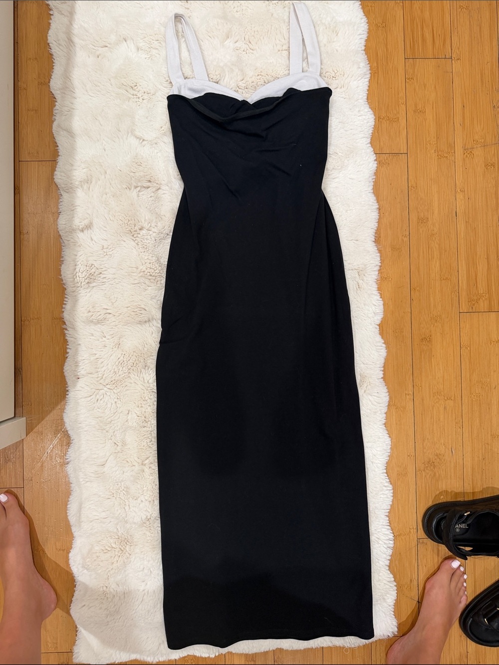 Reformation Classic Black and White Two-Tone Midi Dress